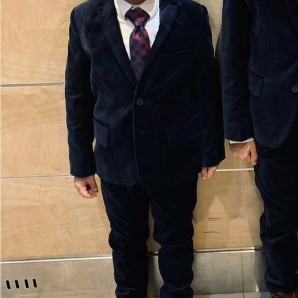 H&M Boys Slim Navy Velvet Velour Suit 2pcs - Picture 1 of 7